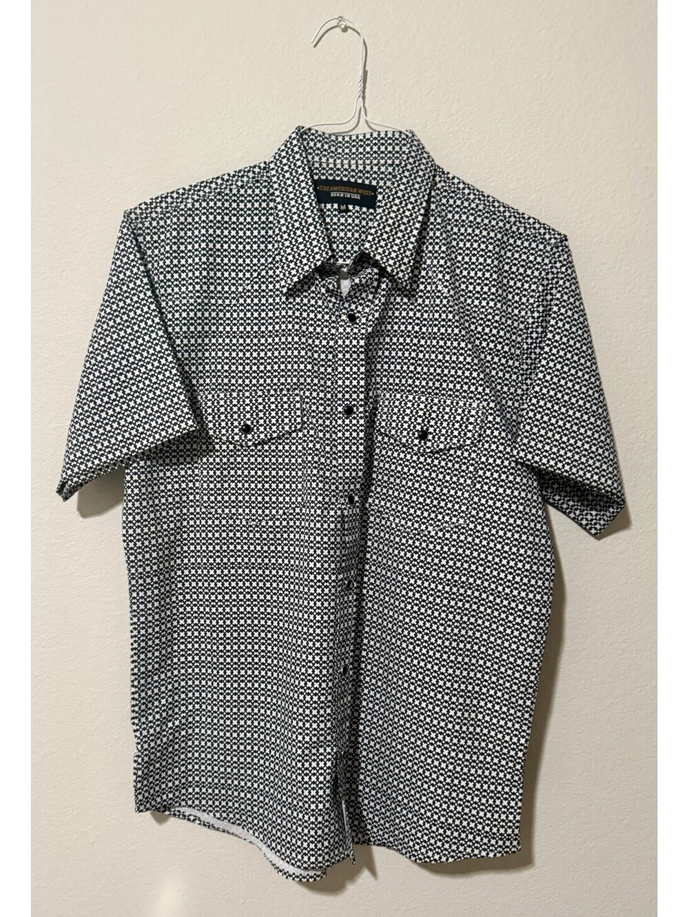 American West Button Up Pear Snap Western Shirt | Black Geometric | Size M